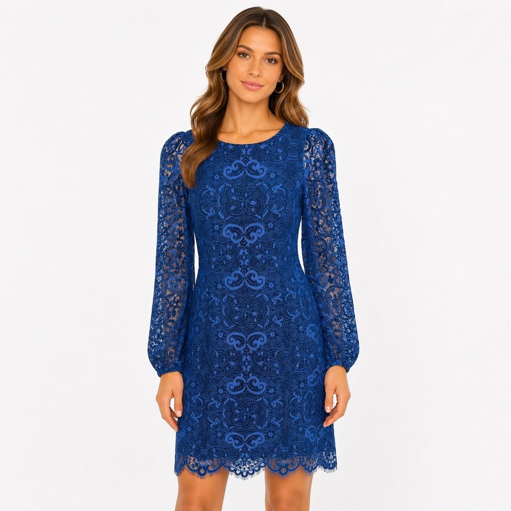 Lilly Pulitzer Georgi Lace Long Sleeve Dress Women Size 0 Blue Cocktail Party